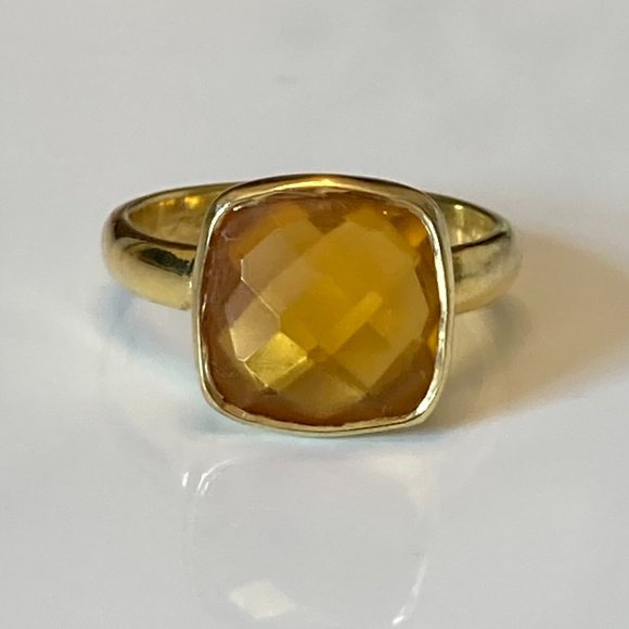 Yellow gemstone 925 silver gold-plated stacking ring - Picture 5 of 6
